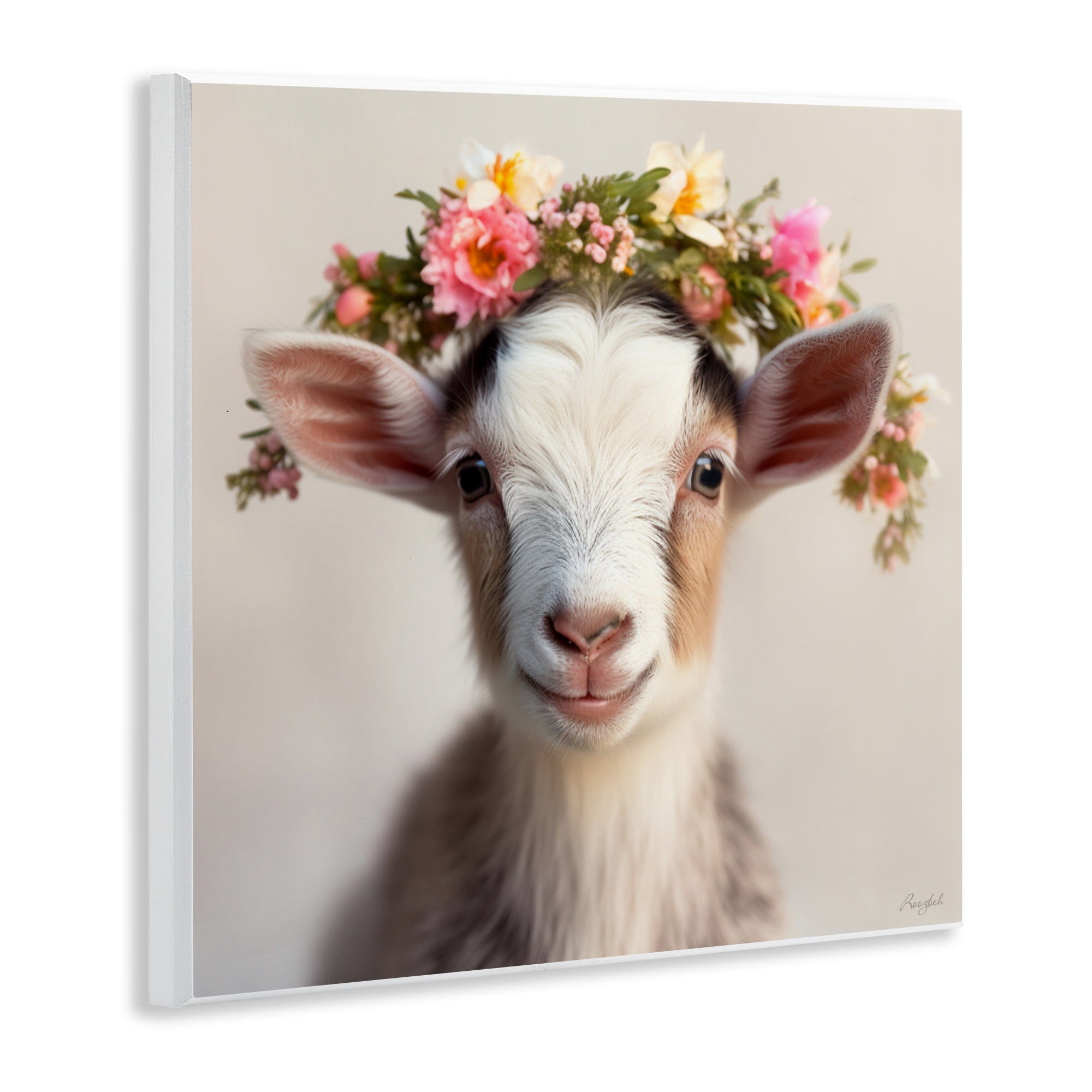 Stupell Industries Flower Crowned Goat Wall Plaque Art, design by Roozbeh
