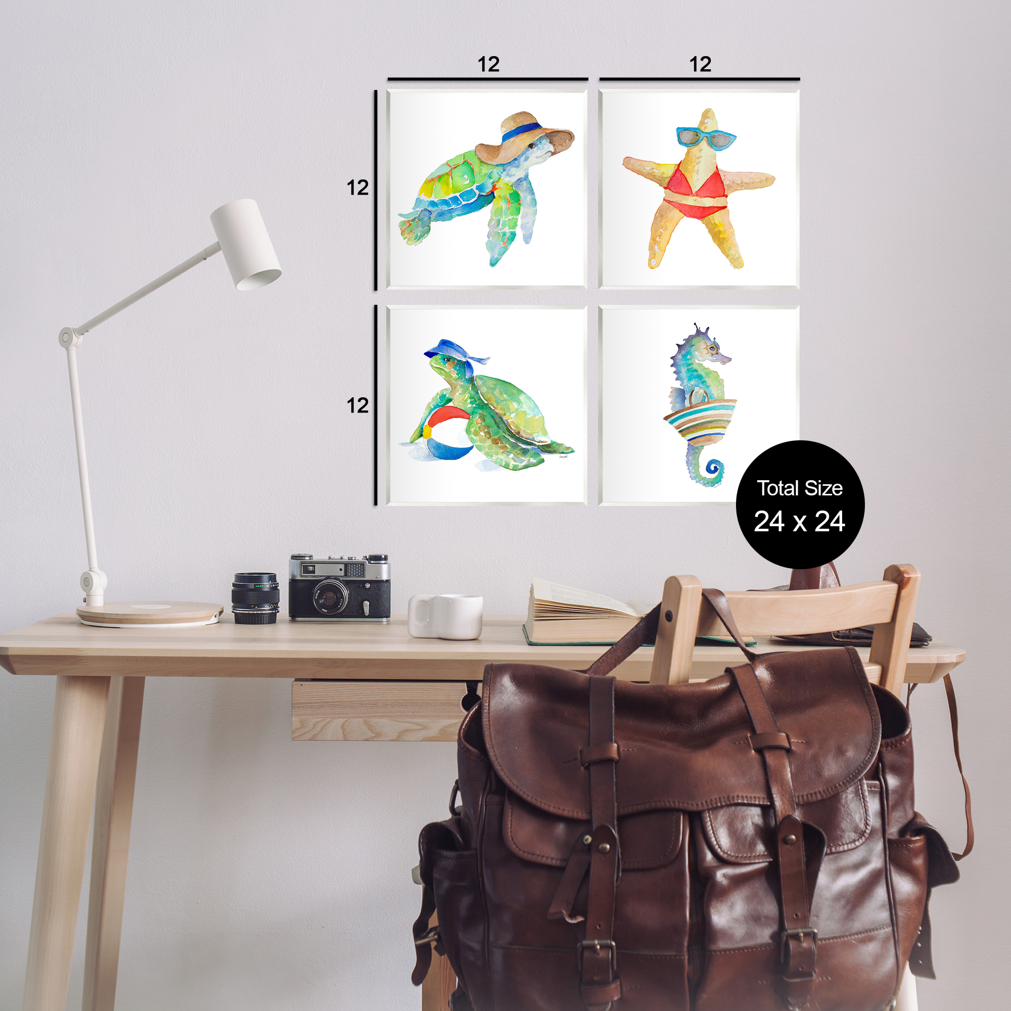 Stupell Industries Summer Beach Creatures Nautical & Beach Painting Unframed Art Print Wall Art, 12 x 12, Set of 4