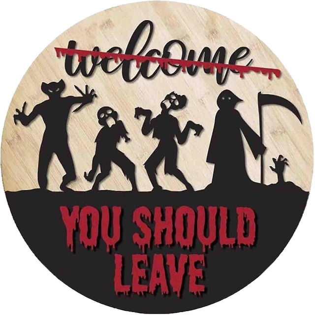 Señal de bienvenida de Halloween para puerta de entrada, patrón lindo clásico, señal de puerta de bienvenida de madera redonda, decoración colgante de 30cm