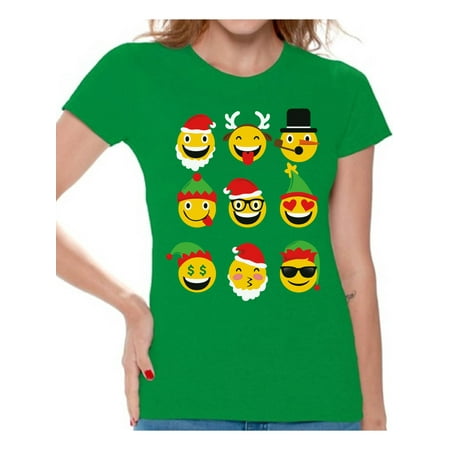 Awkward Styles Emoji Christmas Shirt Christmas Santa Tshirt Ugly Christmas T Shirt for Women Santa Claus Shirt Funny Christmas Gifts for Her Xmas Ugly Tshirt Christmas Workout Clothes Santa Xmas (Best Place To Get Cheap Workout Clothes)