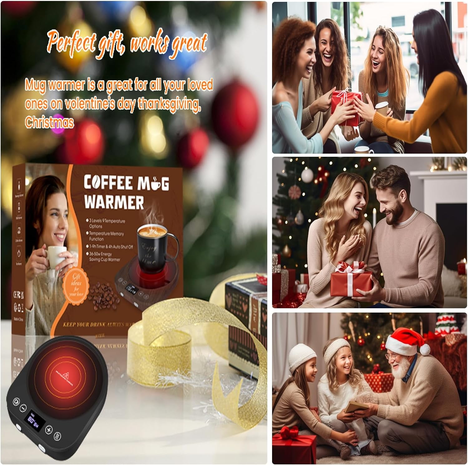 Mug Warmer Electric, 3 Temperature Settings Gravity-Induction Coffee  Warmer,1-9 Timer Auto Shut off