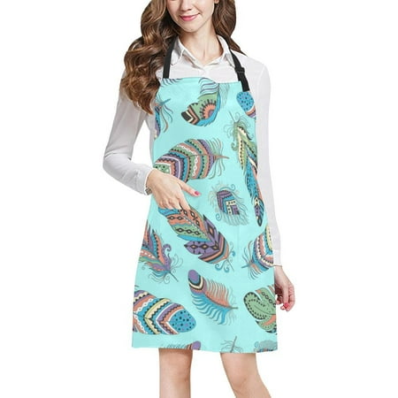 

ASHLEIGH Colorful Feathers Boho Women Men Kitchen Apron Adjustable Bib Apron Front Pockets Perfect For Cooking