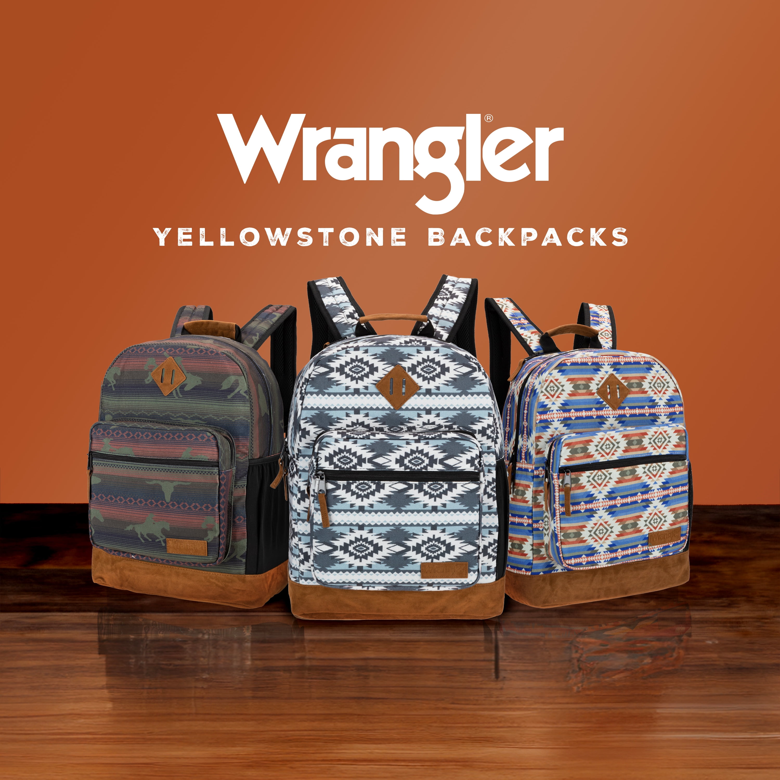 Wrangler Yellowstone Backpack, Classic Logo Resistant Padded Sleeve, All Ages, Burgandy Patterned