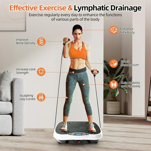 Vibration Plate Exercise Machine, Whole Body Workout Vibration Fitness Platform Machine for Lymphatic Drainage, Waver Vibrating Plate Machine for Weight Loss Shaping, 99 Levels, Resistance Bands