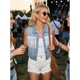 thumbnail image 3 of DARING DIVA Women's Button Down Sleeveless Tassel Trim Fringe Jean Vest S Light Blue, 3 of 8