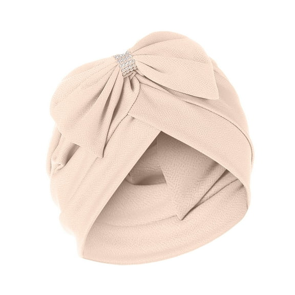 Odeerbi Turbans Beanie Cap for Women 2025 Twisted Wide Headband Solid Bowknot Headwraps Muslim Ruffle Chemo Hat Headband Head Wraps Beige