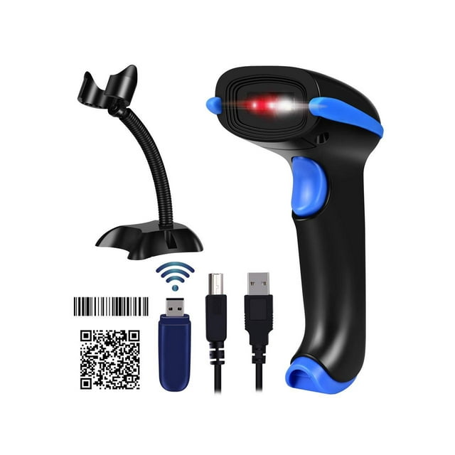 Wireless 1D 2D Barcode Scanner 3 in 1 Compatible with Bluetooth & 2.4GHz Wireless & Wired 1D 2D Bar Code Reader with Stand Datamatrix PDF417 QR Bar Code Scanner for Smart Phone Tablet PC