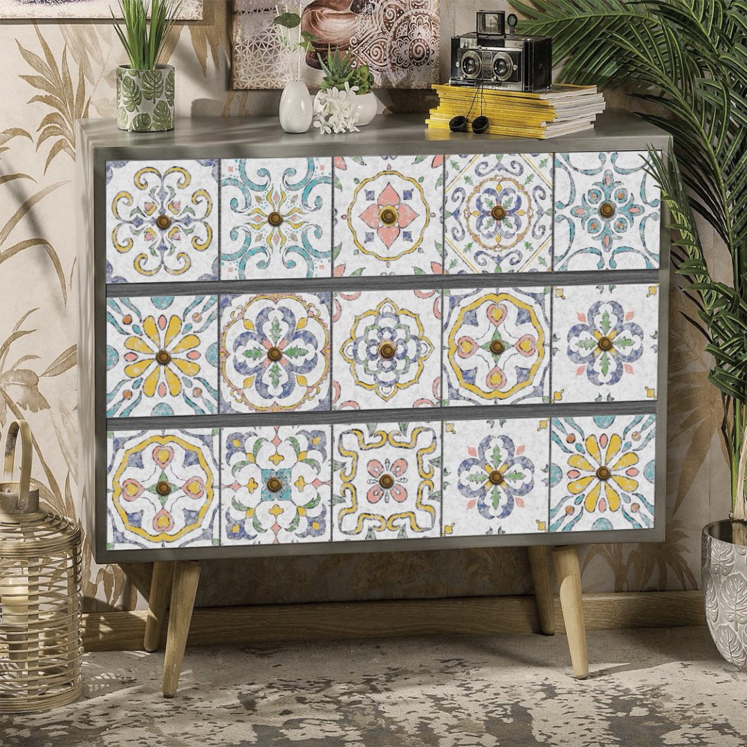 24 Piece Waterproof Vinyl Tiles Stickers 8 x 8in DIY Decor Floral Pattern Self Adhesive Wall Decals Mural Peel and Stick Tile Kitchen Backsplash