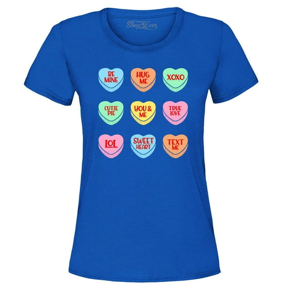 Shop4Ever Women's Valentine's Day Candy Hearts Conversation Heart Graphic T-Shirt XX-Large Royal Blue