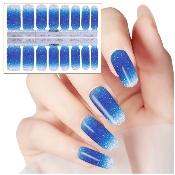 Sandistore Stick on Nails Short Clear Nail Stickers Glitter Gradient Color Full Wraps Polish Stickers Decal Strips Self-Ashesive Nail Sticker Sets For Women Girls Manicure Ideas for Short Nails
