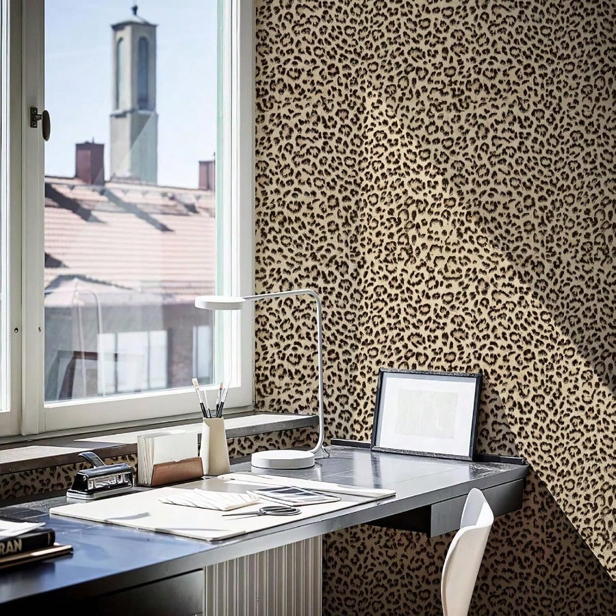 SimonSiff Leopard Print Peel and Stick Wallpaper 17.3x400 Black/Brown Removable Wallpaper Renter Friendly Waterproof Contact Paper for Bedroom Bathroom Living Room Cabinet