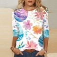 thumbnail image 2 of BiZtdJrK Prime By Hour Womens Easter Shirt Trendy 3D Bunny Rabbit Print Shirts Loose Casual Round Neck 3/4 Sleeve T-Shirt Cotton Pullover Tops Multicolor M, 2 of 6