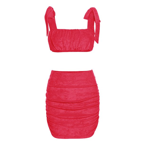 VISgogo, traje de falda para mujer, Color sólido, plisado, correa de doble cara, chaleco ajustado con tirantes + falda de cintura alta, conjunto sencillo de dos piezas VISgogo moda