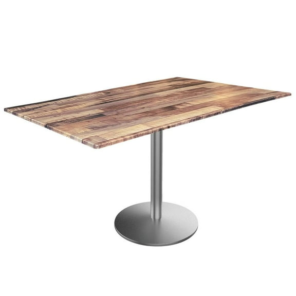 Indoor/Outdoor 30" Tall OD214 Stainless Steel Table Base with 22" Diameter foot and 32" x 48" Indoor/Outdoor Rustic Top by the Holland Bar Stool Co.