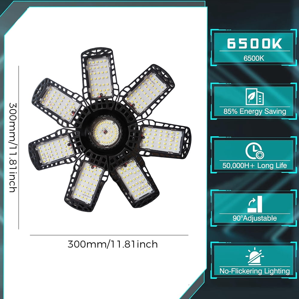 Garage Lights, 2 Pack Super Bright 38000LM LED Garage Ceiling Light, 300W LED Shop Lights with 7 Deformable Panel, Basement Barn Ceiling Lights for E26/E27