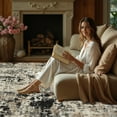 thumbnail image 5 of Ottomanson Soft Shag Area Rug 5x7 Abstract Modern Rug for Bedroom, 5'3" x 7', Beige/Ivory, 5 of 13