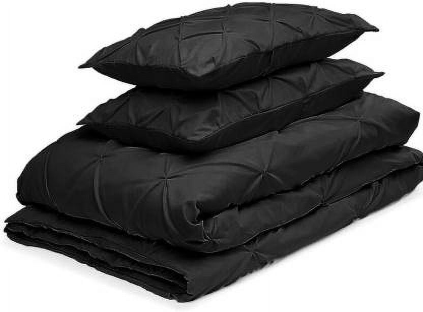 Cloud Fino Luxurious Pinch Pleated Duvet Cover Set 100% Egyption Cotton 600 Thread Count Pintuck Design Decorative Soft Bedsheet Set(Black,Full/Queen)