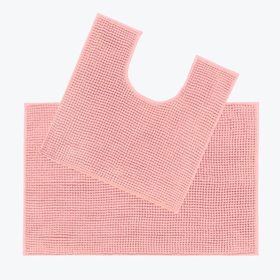 Two Piece Chenille Bobble Non Slip Bath & Pedestal Toilet Mat Set