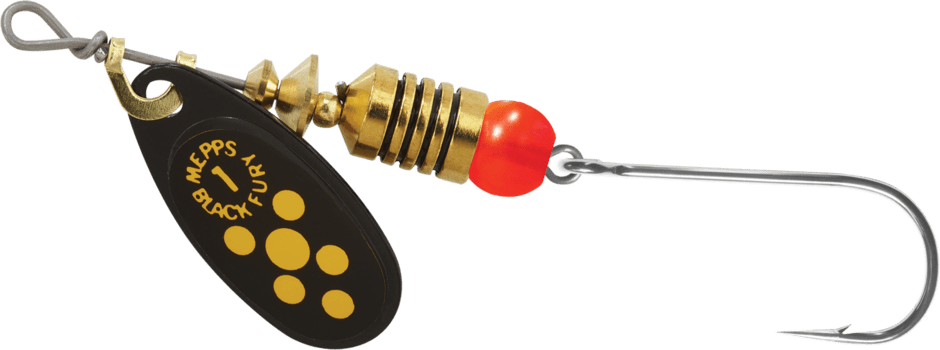 Mepps BF1SS-BYD Black Fury Spinner en ligne #1 Crochet Siwash 1/8 oz Points noirs/jaunes