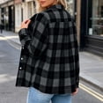 thumbnail image 6 of CBASIHI Womens Long Sleeve Plaid Button Down Shirts- Fall Casual Trendy Collared Loose Fit Flannel Shacket Jacket Dark Gray Size S, 6 of 7