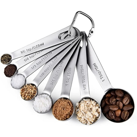 

Measuring Spoons: U-Taste 18/8 Stainless Steel Measuring Spoons Set of 8 Piece: 1/8 tsp 1/4 tsp 1/3 tsp 1/2 tsp 3/4 tsp 1 tsp 1/2 tbsp & 1 tbsp Dry and Liquid Ingredients