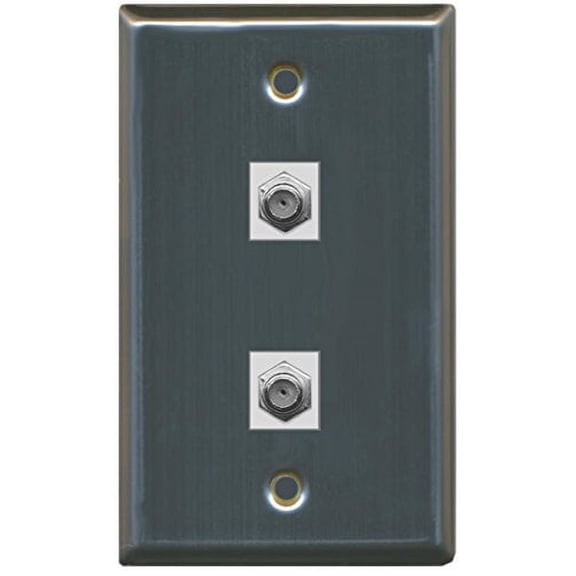 RiteAV - 2 Port Coax Cable TV- F-Type Wall Plate - Stainless Steel