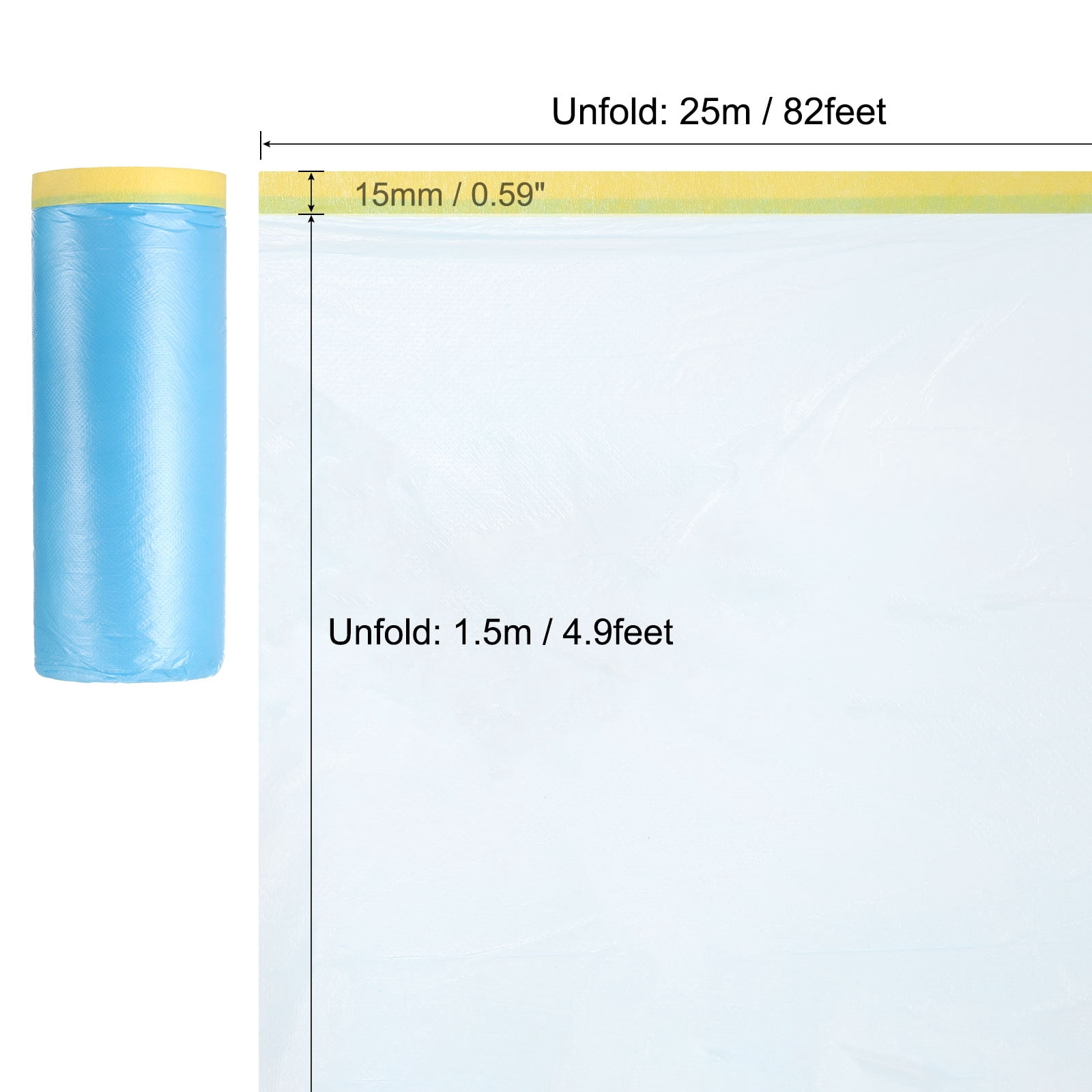 Uxcell Pre-Taped Masking Film, 4.9ft x 82ft Medium-Tack Painters Tape Blue Film 6Pcs