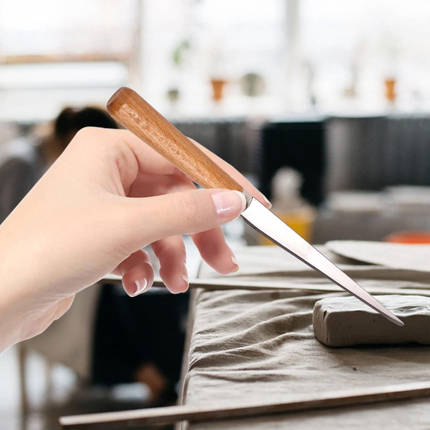 ABCISI 4 Pcs Wooden Handle Fettling Knife, Carving Knife for Woodcrafter Artists DIY Lover, Ceramic Polymer Clay Pottery Craft Art Tools for Pottery Sculpting Ceramic Polymer Clay Carving Modeling