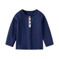 thumbnail image 4 of Toddler Boy Long Sleeve Shirt 4T Spring New Round Neck Boys Long Sleeve T Shirt Monochrome Comfortable Cottonblend Children's T Shirt Buckle Boys And Girls Casual T Shirt Navy, 4-5 Years, 4 of 4