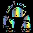 thumbnail image 1 of HungMieh Baby on Board Stickers for Car,Baby Safety Car Signs, Baby on Board Decals for Cars, Funny Carlos from the Hangover Sticker for Mailbox Windows Baby Car (Holographic Silver, Three Patterns), 1 of 1