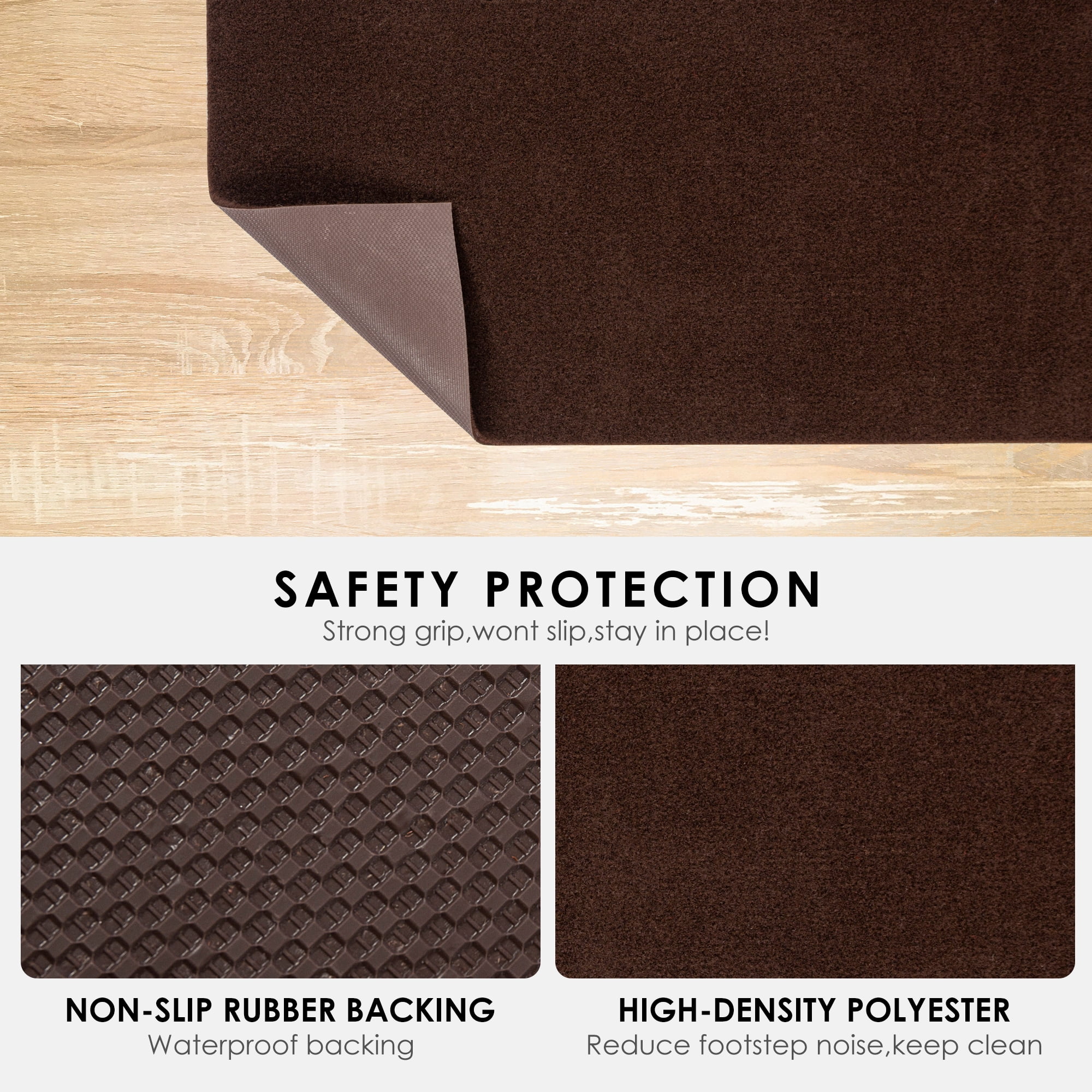 Koloko Runner Rugs Outdoor Indoor Non-Slip Area Rug Long Carpet Runners with Rubber Backing Mat Custom Size for Hallway Kitchen Entryway Garage, Brown Dark, 2' x 14'