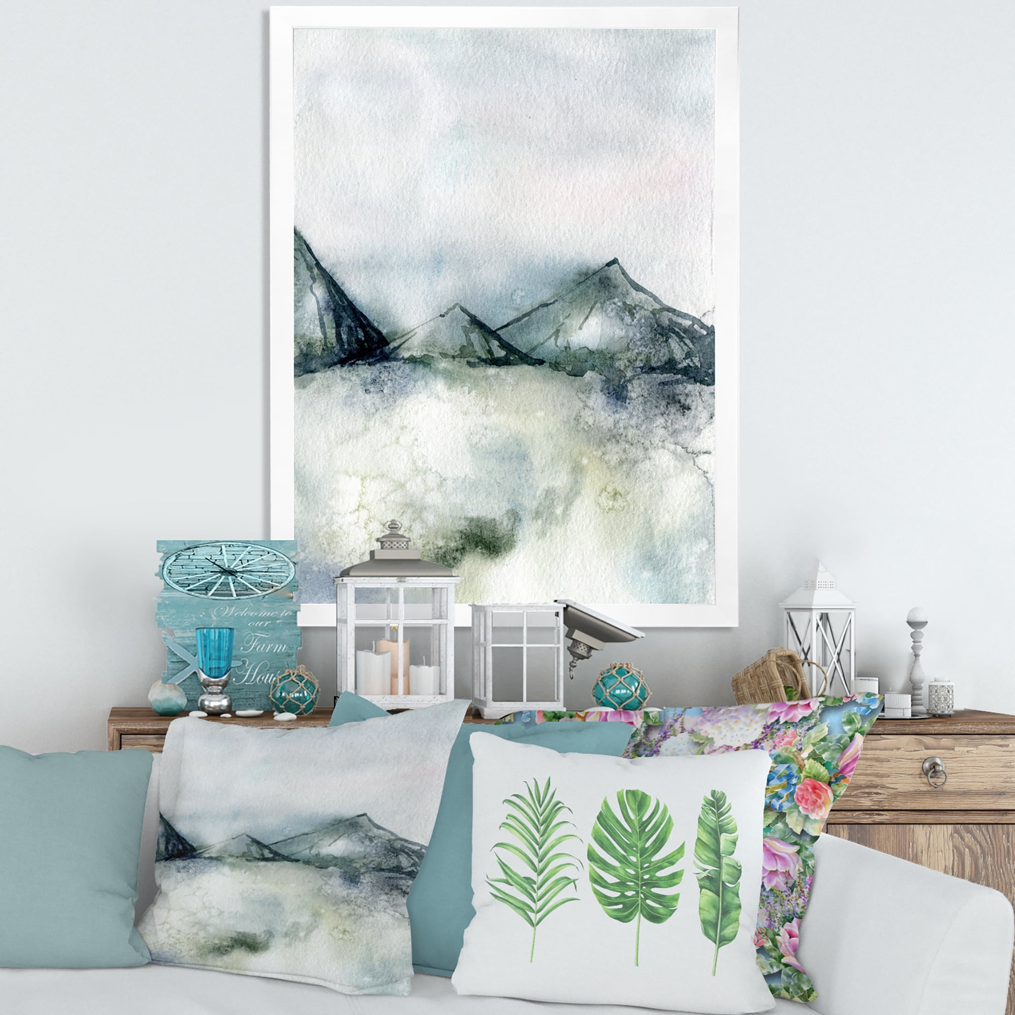 Designart 'Dark Blue Mountain Landscape Winter Minimalistic' Modern Framed Art Print