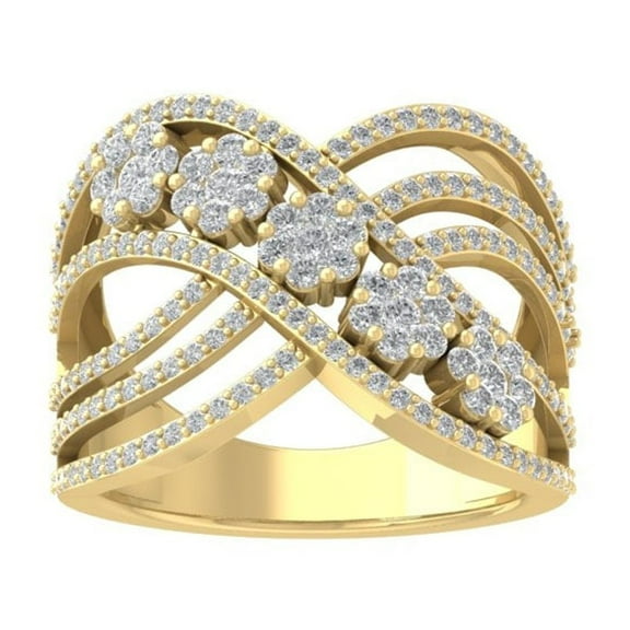 Araiya Fine Jewelry 10K Yellow Gold Round-shape Lab Grown Diamond Cluster Engagement Ring ( 1 cttw, D-F Color, VS Clarity) Size 10