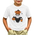 thumbnail image 2 of larppty Halloween Outfit Toddler Boy Girl Pumpkin Ghost T-Shirt Kids Ghost Graphic Shirt Spooky Season Pullover Fall Tops (White,4-5 Years), 2 of 5