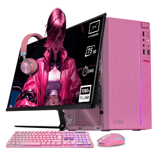 Xtreme PC Gaming Intel Quad Core J4125 2.7 Ghz 16GB SSD 500GB Monitor 23.8 WIFI Rosa
