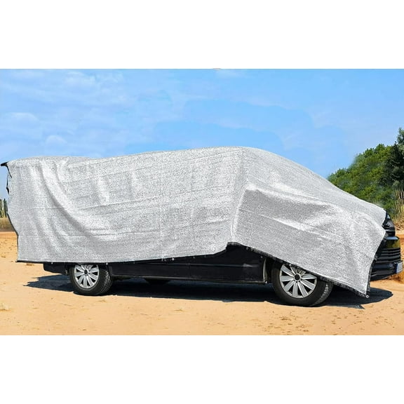 Aluminum-Shade Cloth 10x20',Reflective 80% Aluminum Shade Cloth-for Car Garden,Outdoor Pergola,Lawn.Aluminum Sunblock Neting with Edges and Holes,Silver Heat Reflective Tarp