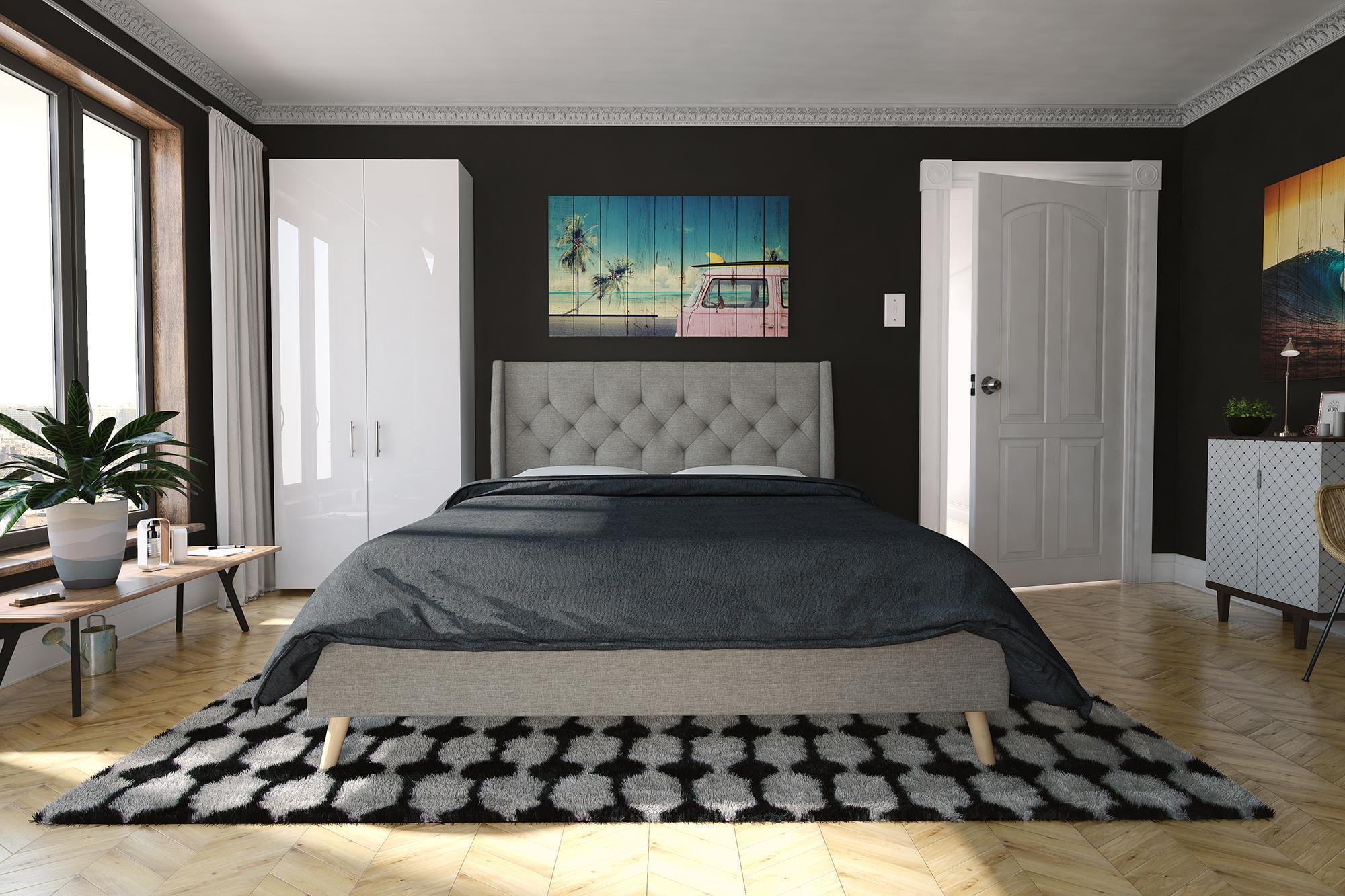 Novogratz Her Majesty Bed, Full, Gray Linen