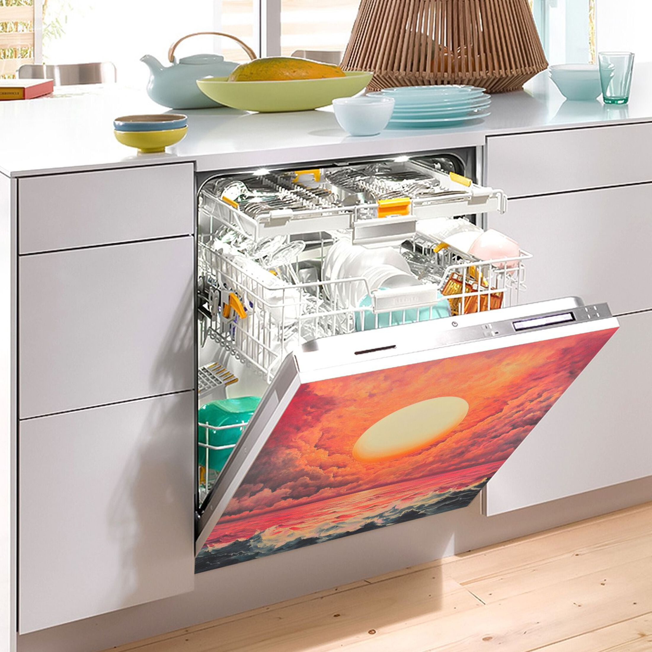 Dishwasher Magnetic Sticker 23x26 Inch Refrigerator Magnetic Sticker Washing Machine Magnetic Sticker Kitchen Panel Magnetic Sticker Home Decor Orange Pretty Sun