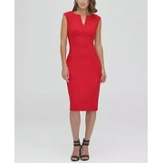 DKNY Women's Notch Neck Compression Sheath Dress Red Size 12