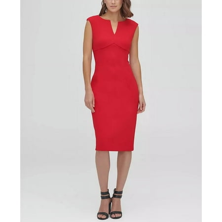 DKNY Women's Notch Neck Compression Sheath Dress Red Size 12