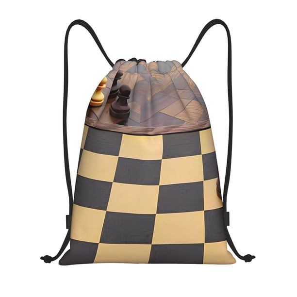 Fotbe Chess Board With Pawns Bolsa Mochila con Cordón Estampada, Bolsa de Gimnasio Deportiva, Bolsa Cinch, Bolsa con Cordón para Hombres y Mujeres-Medium