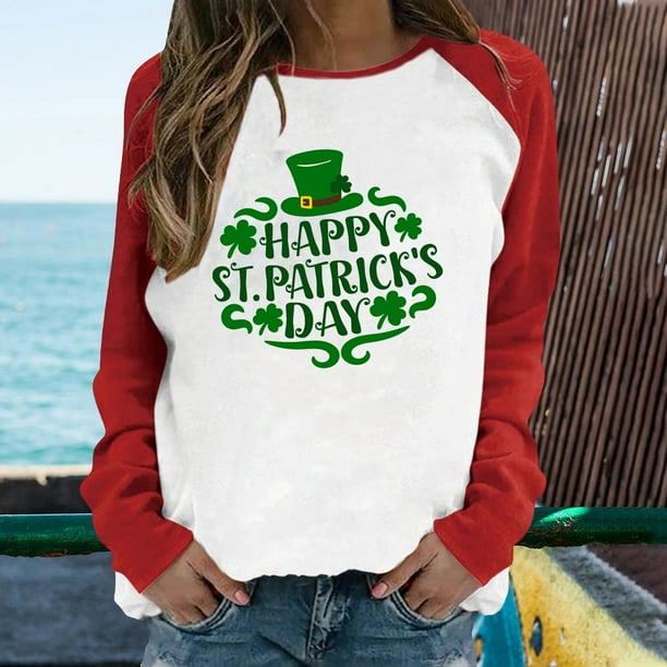 ICHUANYI Liquidación Mujer Primavera Patchwork Día de San Patricio Impreso Manga Larga Cuello Redondo Casual Tee Tops Blusa ICHUANYI WER202308230678