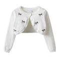 thumbnail image 2 of Miluxas Girls Solid Knit Short Shrug Cardigan with Bows, Crew Neck Long Sleeve Cropped Sweater, Soft Casual Cover Up for Spring White 1 Years, 2 of 8