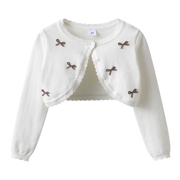 Trikvn Girls Shrug Sweaters Long Sleeve Cropped Bolero Jacket Cute Bow Embroidered Knit Button Down Cardigan Coat Outerwear for Wedding Party Dress Toddler Kids Wear