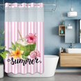 thumbnail image 2 of Summer Coconut No Hook Shower Curtain with Snap in Liner Shell Hibiscus Frangipani Pink Stripes Waterproof Bathroom Shower Curtain with See Through Top Window for Bathtub 54" x 78", 2 of 9