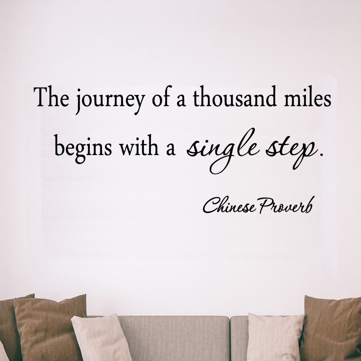 VWAQ The Journey of a Thousand Miles Begins with a Single Step Matte Black Vinyl Wall Quote Decal (10'H x 22'W)
