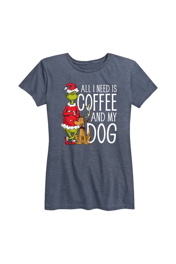 Dr. Seuss - Grinch and Max All I Need Is Coffee And My Dog - Women's Short Sleeve Graphic T-Shirt