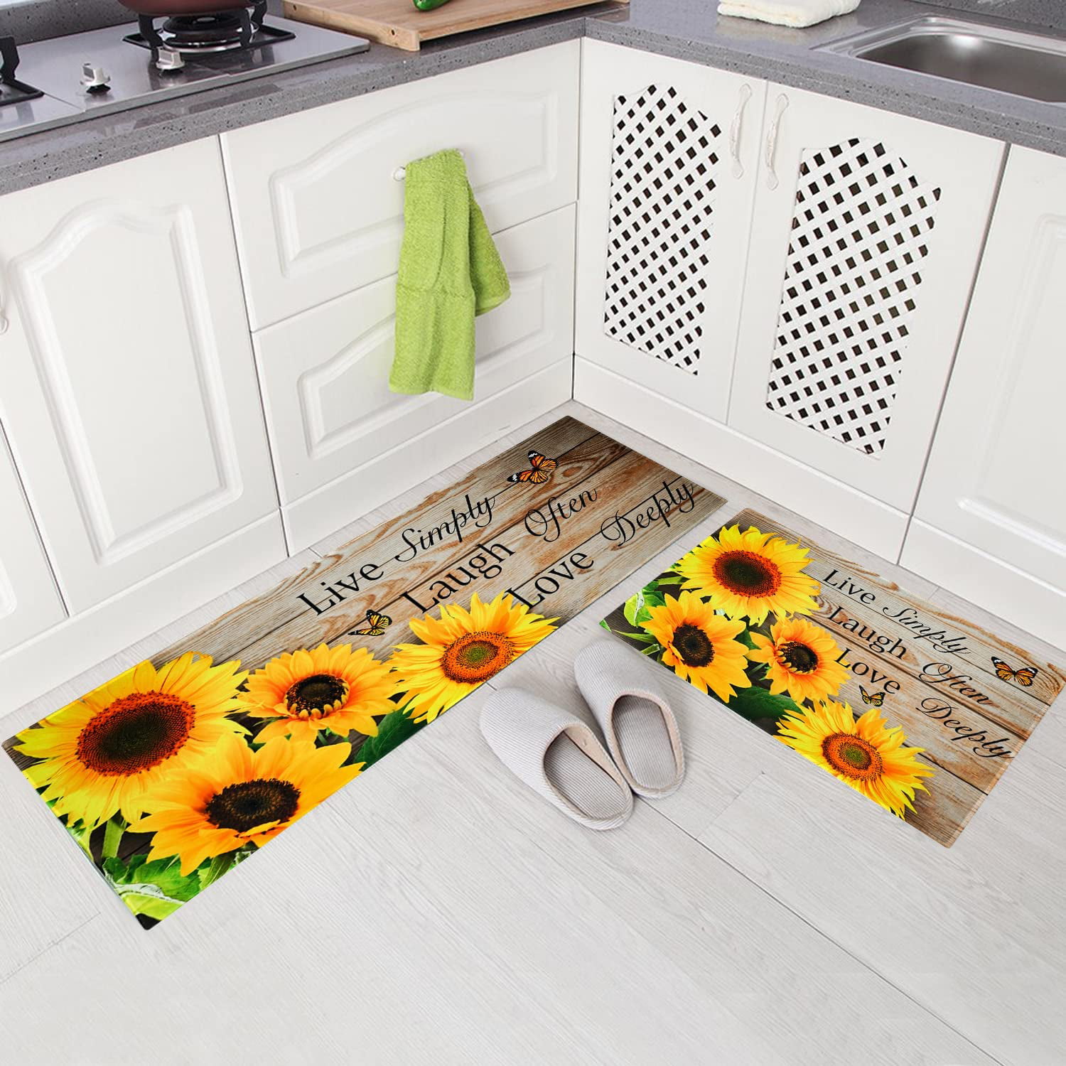 FRESHMINT Farmhouse Kitchen Mats Cushioned Anti-Fatigue Comfort Mat for  Home & Office Ergonomically Engineered Memory Foam Kitchen Rug Waterproof  Non-Skid, 30 by 17,Sunflower Sunflower-17X30