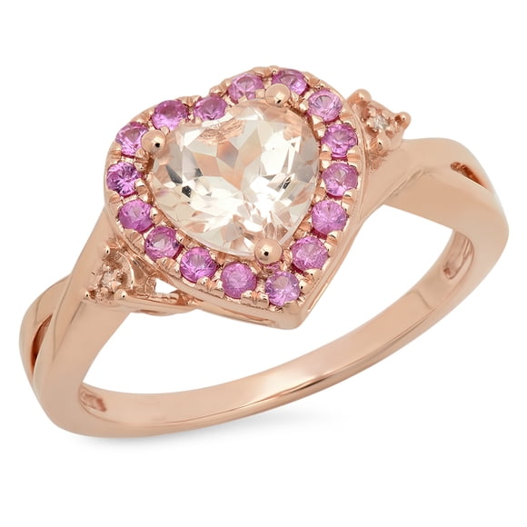 Dazzlingrock Collection 10K Morganite, Pink Sapphire & White Diamond Bridal Promise Engagement Ring, Rose Gold, Size 4.5