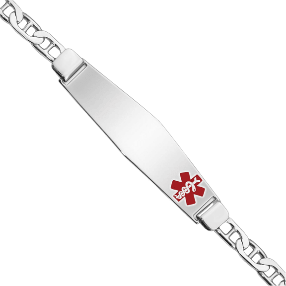 925 Sterling Silver Medical Alert ID Anchor Mariner Link Chain Bracelet